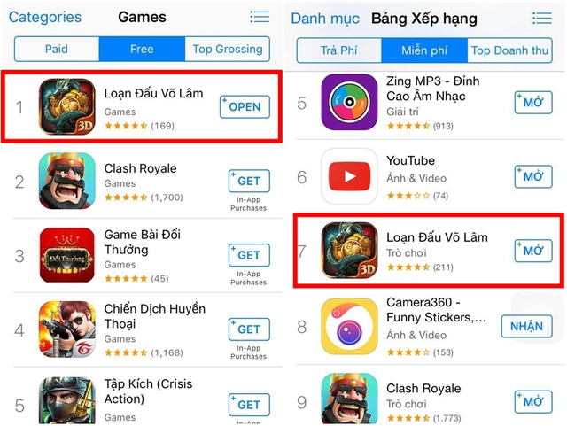  Loạn Đấu Võ Lâm vươn lên vị trí TOP 1 Apple Store, vượt mặt Clash Royale 