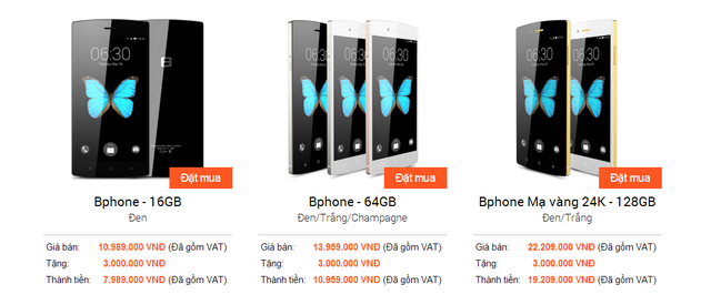  Giá bán mới nhất của Bphone. 