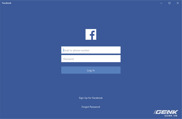  Giao diện đăng nhập của Facebook cho Windows 10 PC. 