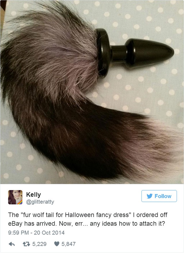  Tôi đặt một chiếc đuôi sói để dùng trong lễ hội hóa trang Halloween trên eBay và đây là chiếc đuôi tôi nhận được. Đố bạn biết cách gắn nó... 