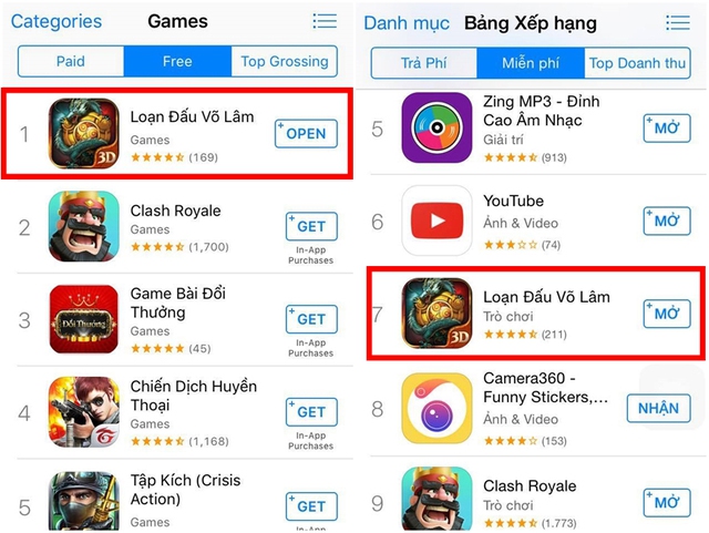 
Loạn Đấu Võ Lâm vươn lên vị trí TOP 1 Apple Store, vượt mặt Clash Royale
