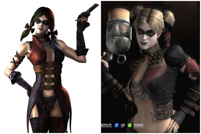 Harley trong game Injustice: Gods Among Us (trái) và Injustice: Insurgency (phải)