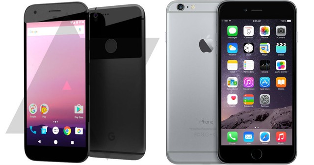  Nexus mới bên trái và iPhone 6 bên phải, trông có giống không? 