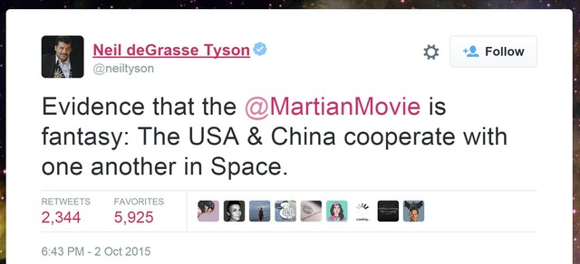  Bằng chứng chứng minh phim The Martian hoàn toàn là hư cấu: Mỹ và Trung Quốc hợp tác với nhau trong lĩnh vực vũ trụ 