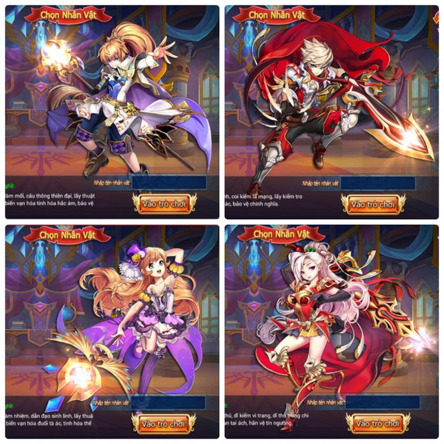 
Game gồm có 2 class nhân vật chính là kiếm sĩ (cận chiến) và pháp sư (đánh xa), tùy vào sở thích của mình mà người chơi có thể lựa chọn nhân vật thích hợp với mình.
