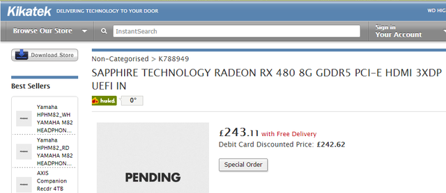  Giá bán RX480 tại Anh. 