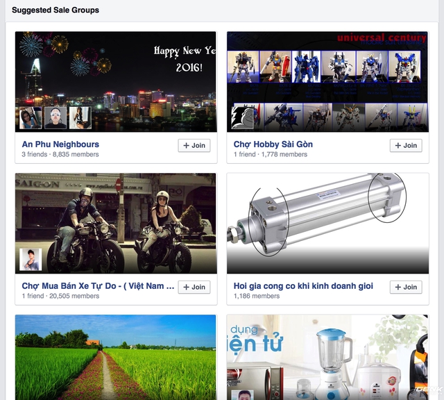  Ngoài ra Facebook sẽ có những gợi ý nhóm mà người dùng có thể muốn tham gia dựa vào sở thích của người đó. 