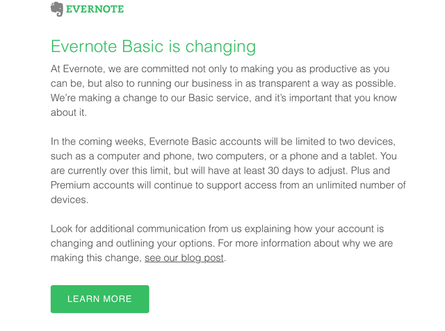  Email Evernote gửi cho tôi sáng nay. 