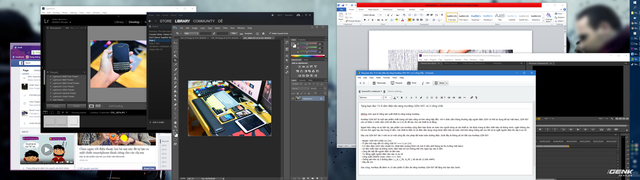  Hình ảnh chạy cùng lúc nhiều tác vụ văn phòng và đồ họa nhẹ nhàng của Adobe, tất cả đều hoạt động mượt mà. 