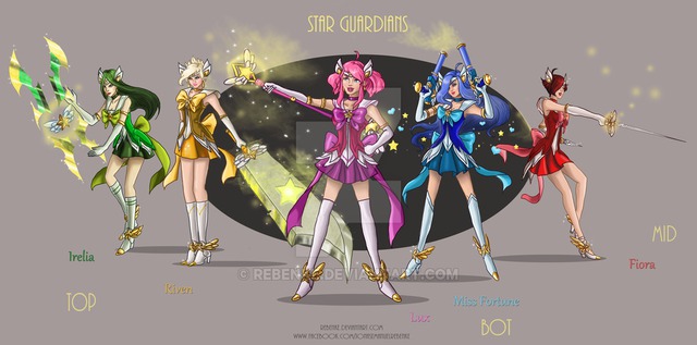 
Irelia, Riven, Lux, Miss Fortune, Fiora
