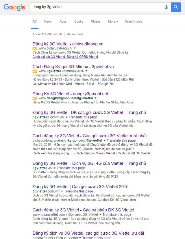  Nhiều trang web không phải của Viettel, nhưng quảng cáo, hướng dẫn đăng ký 3G cho thuê bao Viettel... bằng một cú pháp lạ lẫm. 