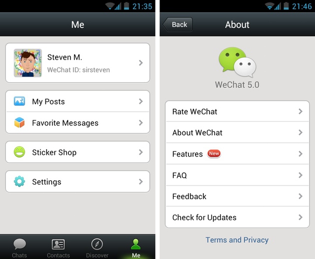  WeChat phiên bản quốc tế rất đơn sơ với rất nhiều tính năng bị lược bỏ 