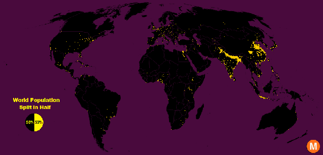  Tấm bản đồ chia nửa dân số thế giới 