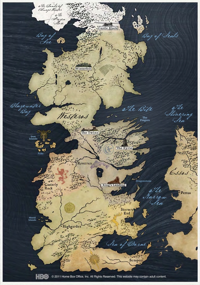 
Bản đồ lục địa Westeros trong Game of Thrones

