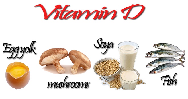 Một số thực phẩm chứa nhiều Vitamin D như: lòng đỏ trứng, nấm, đậu nành, cá, sữa tươi...