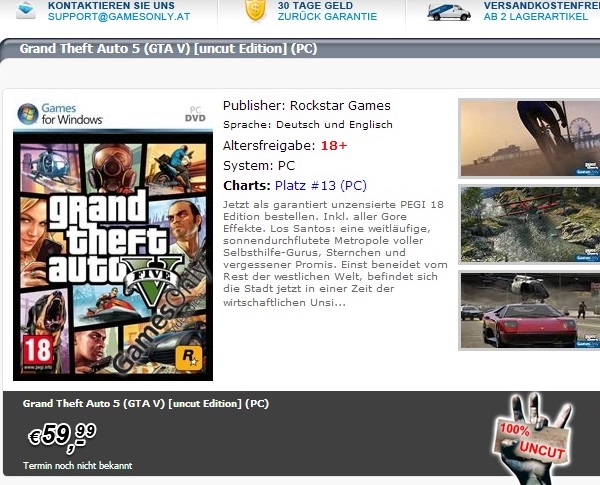 GTA V PC đồng loạt xuất hiện trên 2 trang bán hàng 1