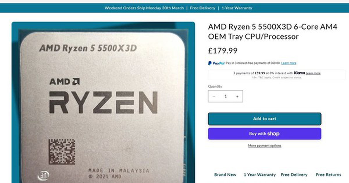 AMD Ryzen 5 5500X3D bất ngờ lên kệ qua một cửa hàng duy nhất, giá khoảng 6,3 triệu đồng