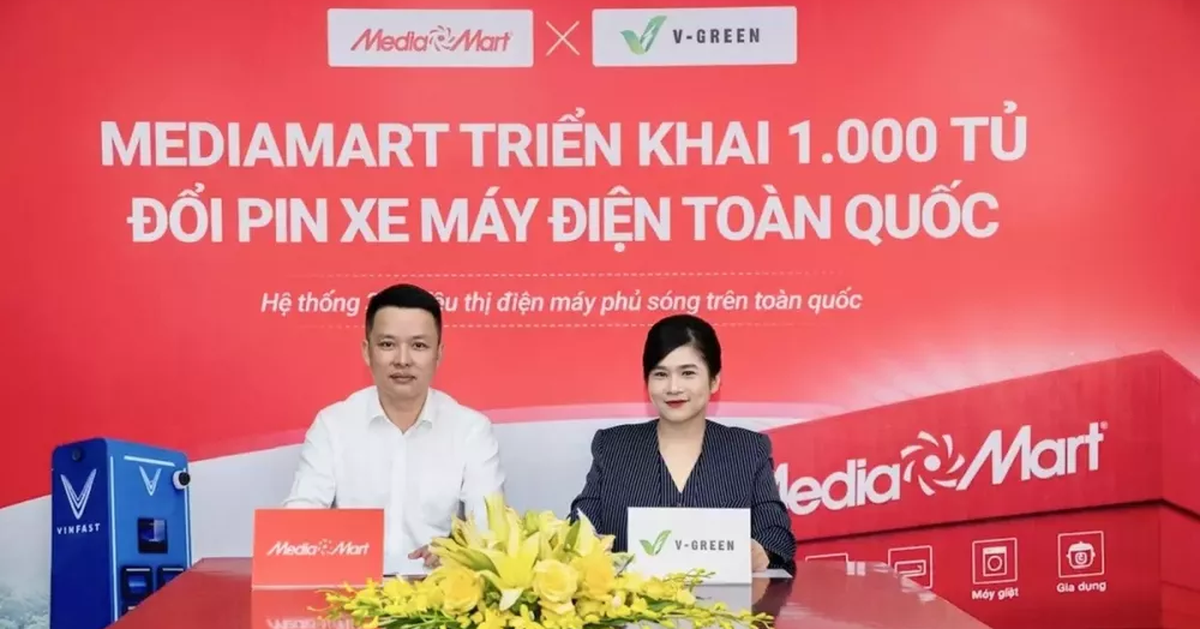 V-Green lắp 1.000 tủ đổi pin xe máy điện tại các siêu thị điện máy MediaMart trong tháng 5/2026
