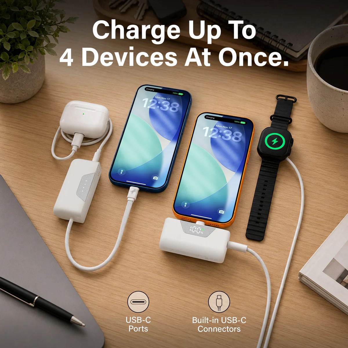Pin dự phòng này có thể bẻ đôi thành 2 viên nhỏ hơn, tổng 10.000mAh, công suất tổng 35W, có sẵn cáp USB-C