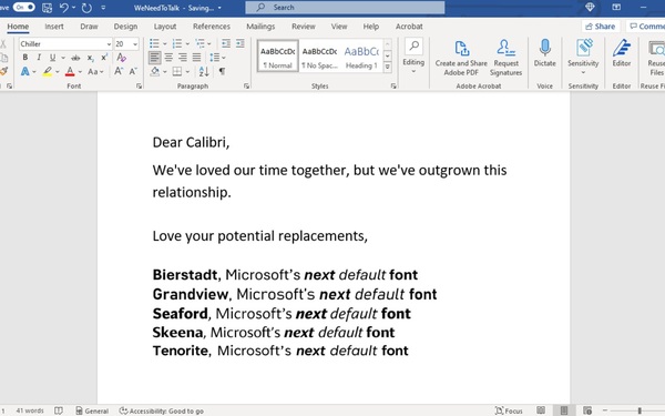 Why does Microsoft want to change the default font for the Microsoft Office office suite?