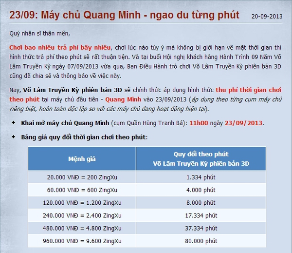 Game thủ Việt tranh cãi về việc Võ Lâm 3D thu phí theo phút 1
