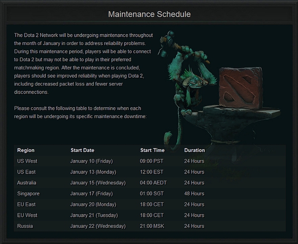 Valve thông báo bảo trì server DOTA 2 trên toàn thế giới 1
