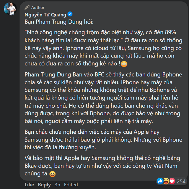 Vừa bị hack cách đây 3 tháng, CEO BKAV Nguyễn Tử Quảng vẫn mạnh miệng tuyên bố: &quot;Về bảo mật Apple hay Samsung không thể có nghề bằng BKAV&quot; - Ảnh 2.