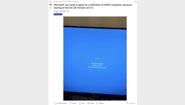 Microsoft advertises that Windows 11 will update much faster than Windows 10, users complain 
