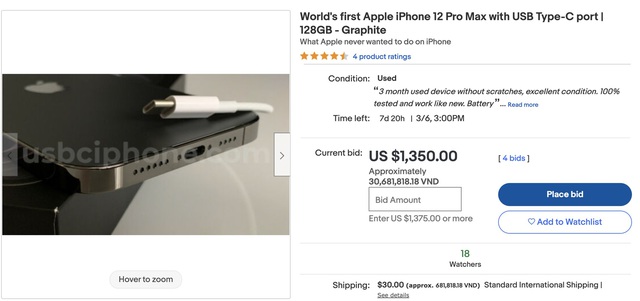 The world's first iPhone 12 Pro Max with a USB-C port is being auctioned on eBay - Photo 3.