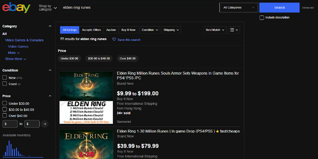 &quot;Cày cuốc&quot; quá mất thời gian, nhiều game thủ bỏ hàng trăm USD để mua tiền ảo của Elden Ring trên eBay - Ảnh 1.