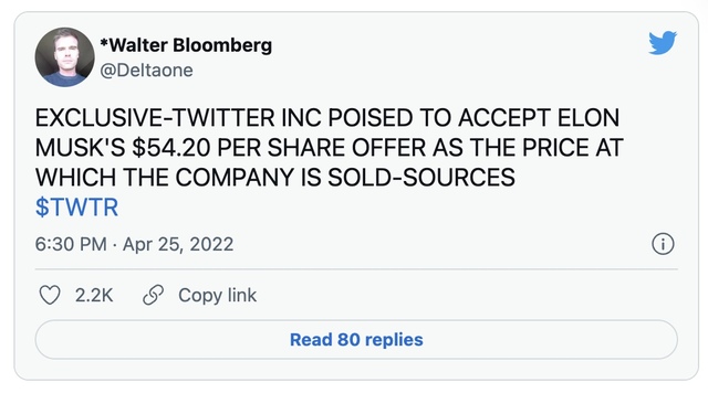 Twitter sắp chấp nhận đề nghị mua lại công ty từ Elon Musk - Ảnh 1.