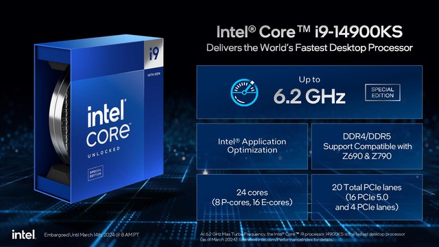 Intel ra mắt Core i9-14900KS: CPU "nhanh nhất thế giới dành cho desktop", đạt mức xung nhịp 6.2Ghz- Ảnh 1.