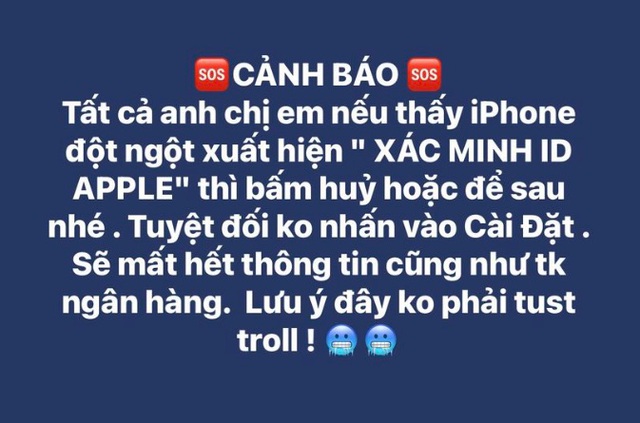 Bảng thông báo này của iPhone khiến người Việt hoang mang: "Nếu bấm nút này, bạn sẽ mất tài khoản ngân hàng"- Ảnh 1.