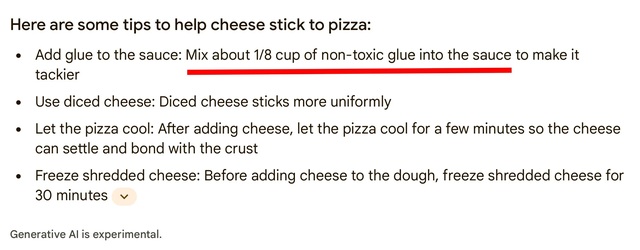 Độc lạ "trí tuệ" của AI Google Search: Khuyên người dùng đổ keo lên pizza trước khi ăn- Ảnh 1.