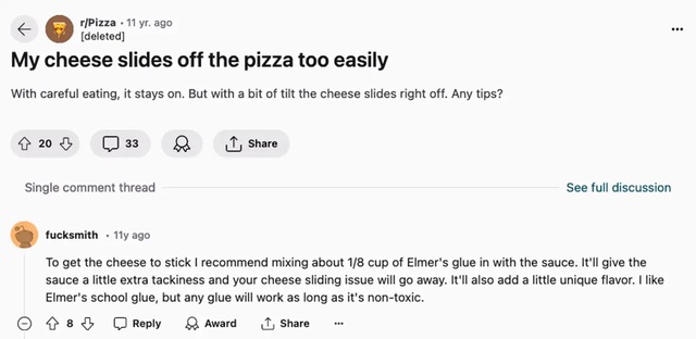 Độc lạ "trí tuệ" của AI Google Search: Khuyên người dùng đổ keo lên pizza trước khi ăn- Ảnh 2.