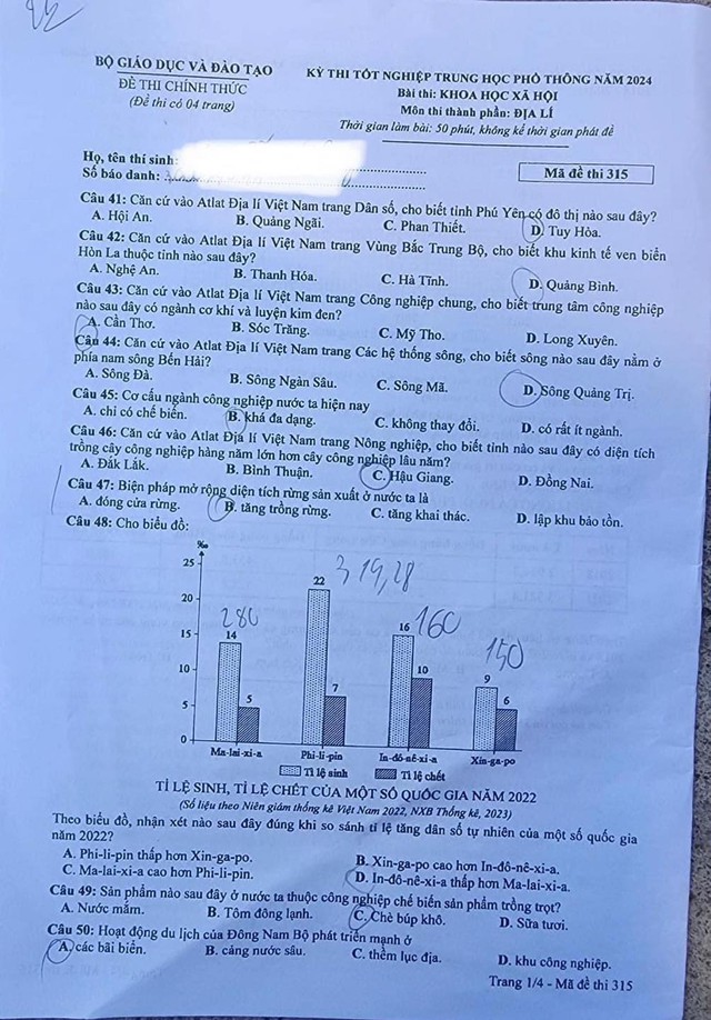 ĐÃ CÓ gợi ý đáp án môn ĐỊA LÝ tốt nghiệp THPT 2024, cập nhật ngay TẠI ĐÂY - Ảnh 2.