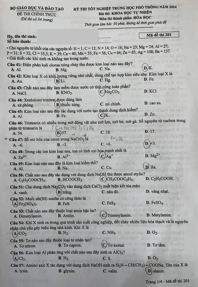 ĐÃ CÓ gợi ý đáp án môn HÓA HỌC tốt nghiệp THPT 2024, xem ngay TẠI ĐÂY - Ảnh 2.