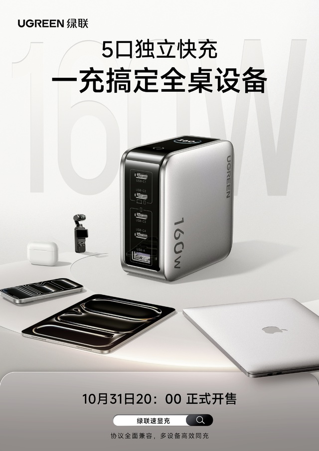 Ugreen "nhá hàng" củ sạc 160W tích hợp màn hình đầu tiên: Sạc cùng lúc 5 thiết bị, thiết kế nhỏ gọn màu cực xinh- Ảnh 2.