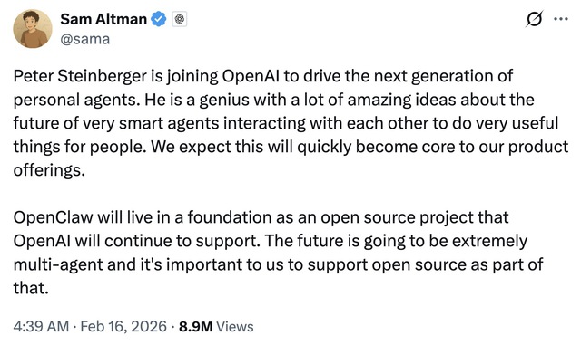 Cha đẻ OpenClaw đầu qu&acirc;n cho OpenAI: Nước cờ cho kỷ nguy&ecirc;n AI "tự l&agrave;m việc" đ&atilde; bắt đầu? - Ảnh 1.