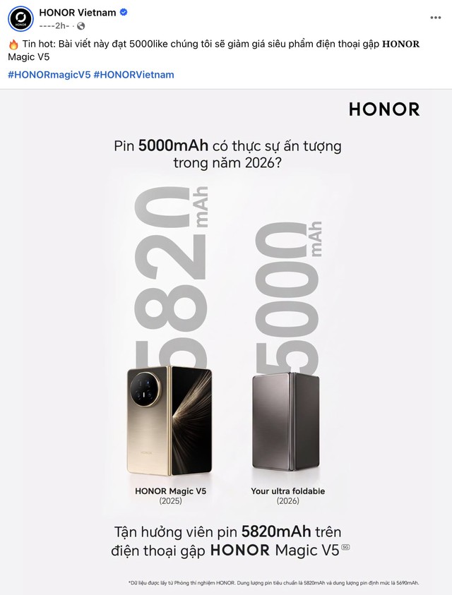 HONOR đăng ảnh "khịa" Galaxy Z Fold8 giờ mới c&oacute; pin 5.000mAh - Ảnh 3.