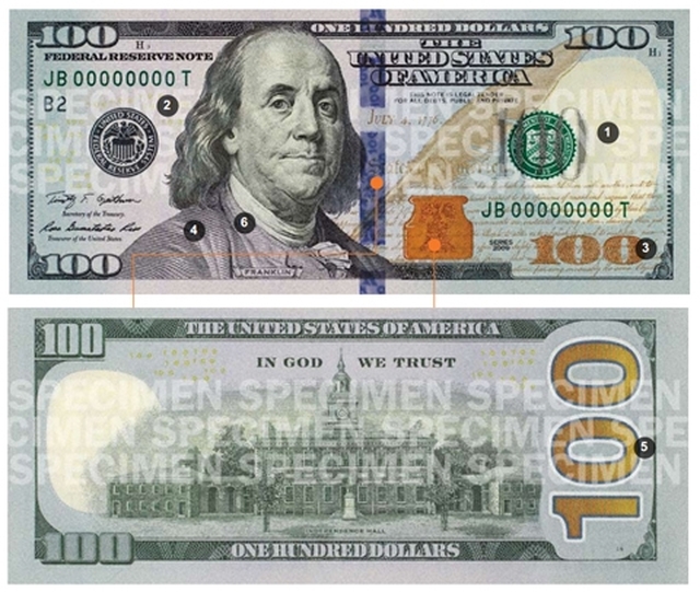 Hãy ngắm nhìn tờ 100 USD mới với thiết kế đẹp mắt và sang trọng, thể hiện sức mạnh kinh tế của nước Mỹ và sự quan tâm đến việc phục hồi nền kinh tế toàn cầu. Chắc chắn khi bạn thấy tờ tiền này sẽ khiến bạn cảm thấy phấn khích và tự hào về nền kinh tế của đất nước Mỹ.