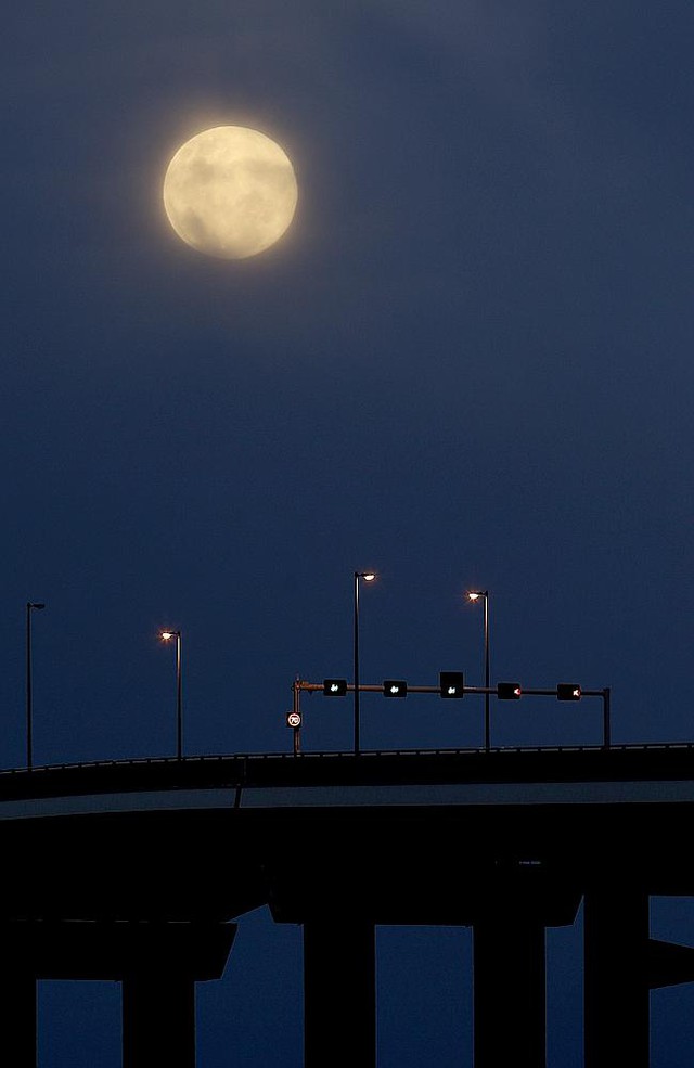 Super moon over the Tasman Bridge in Hobart.