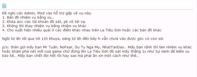 Nạn đòi tiền bảo kê bãi quái trong Võ Lâm Truyền Kỳ