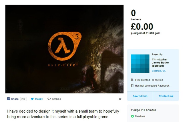 Hài hước Half Life 3 xuất hiện trên... Kickstarter