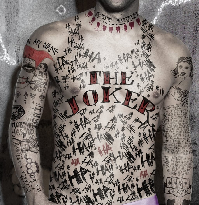 
Tạo hình ban đầu của Joker với hình xăm kín cả người
