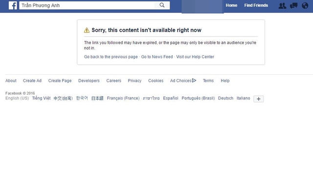 
Trần Phương Anh đã bị report mất Facebook!!!
