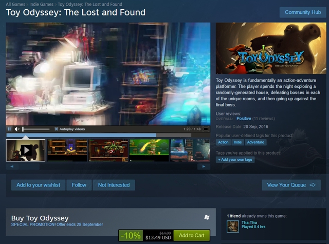 
Game thuần Việt Toy Odyssey đã chính thức bán trên Steam, đang giảm giá 10%
