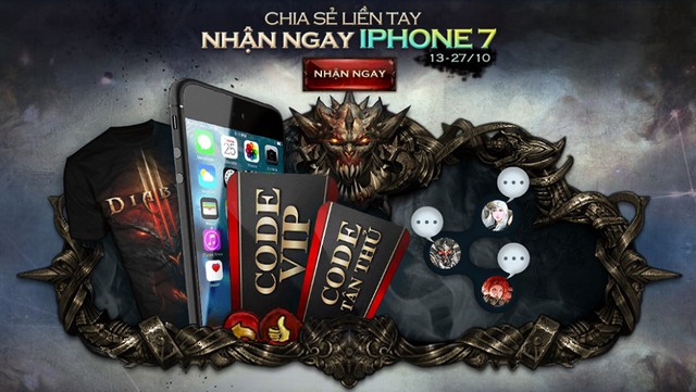 
Người chơi sẽ có cơ hội nhận được iPhone7 Jet Black và hàng ngàn giftcode giá trị.
