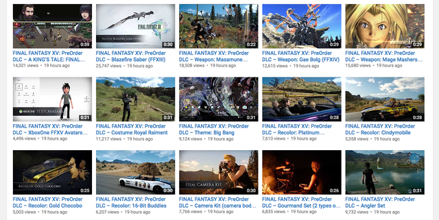 
Chóng mặt với số lượng video quảng cáo về các khuyến mại khi đặt trước Final Fantasy XV.
