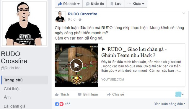 Rudo đăng tải lên fanpage thông báo về clip bình luận đầu tiên của mình